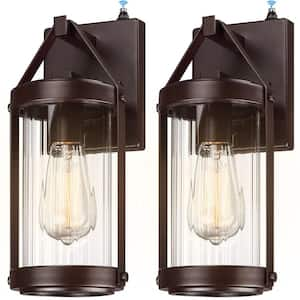 Advanced 13 in. Brown Dusk to Dawn Indoor/Outdoor Hardwired Coach Sconce with No Bulbs Included (2-Pack)