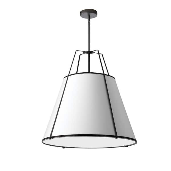 Trapazoid 3-Light Black Pendant with Laminated Fabric Shades