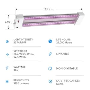 2 ft. 32-Watt White LED 3 Adjustable Spectrum Linkable Plant Grow Light Fixture