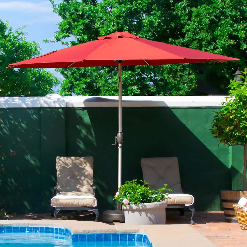 10 ft. Aluminium Push Button Tilt and Crank Patio Umbrella in Brick Red