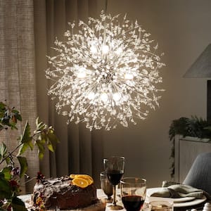 Barton 9-Light Chrome Modern Glam Crystal Firework Pendant Sputnik Starburst Unique Sphere Chandelier
