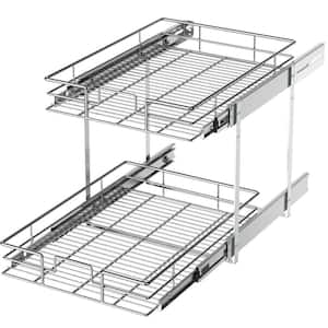 2-Tier 17 in. W x 21 in. D Silver Metal Individual Pull Out Cabinet Organizer