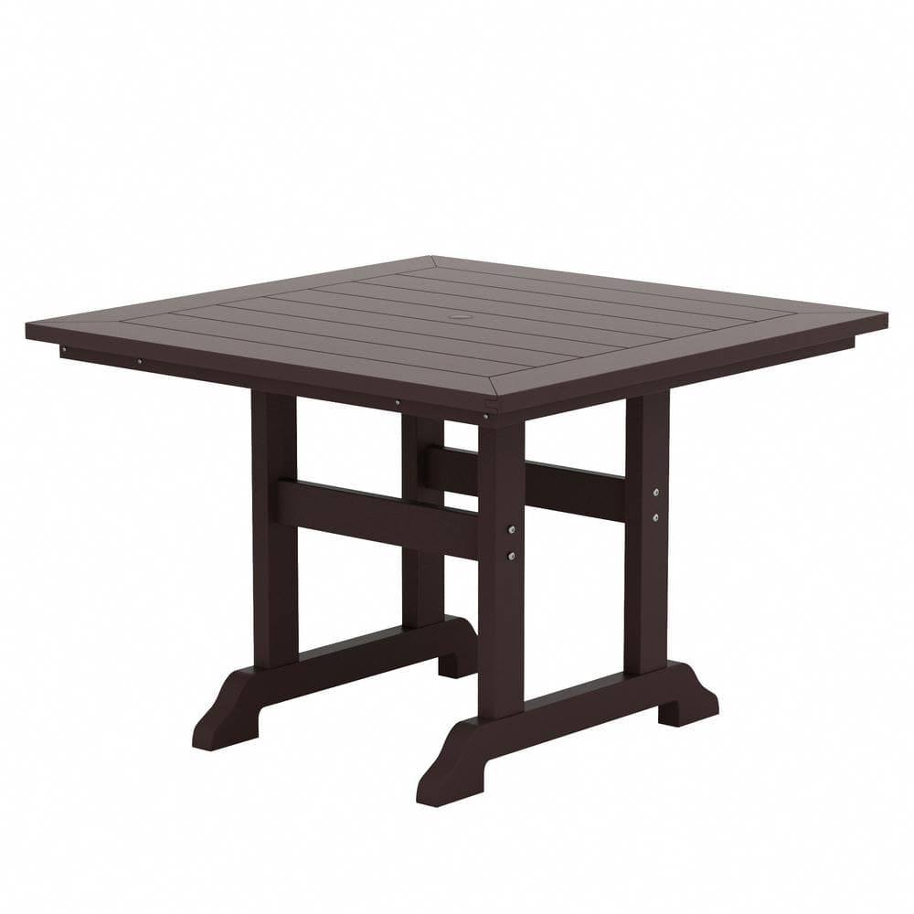 Hayes 43 in. All Weather HDPE Plastic Square Outdoor Dining Trestle Table with Umbrella Hole in Dark Brown price history on PriceWatchPro