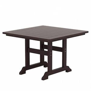 Hayes 43 in. All Weather HDPE Plastic Square Outdoor Dining Trestle Table with Umbrella Hole in Dark Brown