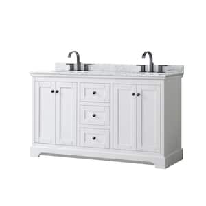 Avery 60 in. W x 22 in. D x 35 in. H Double Bath Vanity in White with White Carrara Marble Top