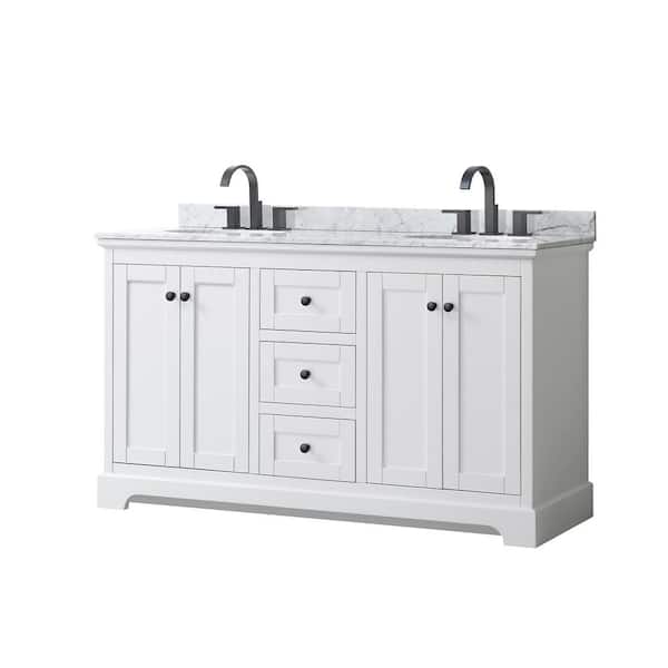 Wyndham Collection Avery 60 in. W x 22 in. D x 35 in. H Double Bath Vanity in White with White Carrara Marble Top