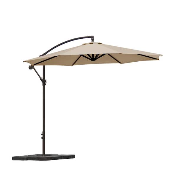 WESTIN OUTDOOR Bayshore 10 ft. Cantilever Hanging Patio Umbrella with Base Weights in Beige 9801021-981 - The Home Depot