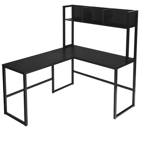 Costway L-Shaped 55 in. Black Corner Computer Desk with Hutch