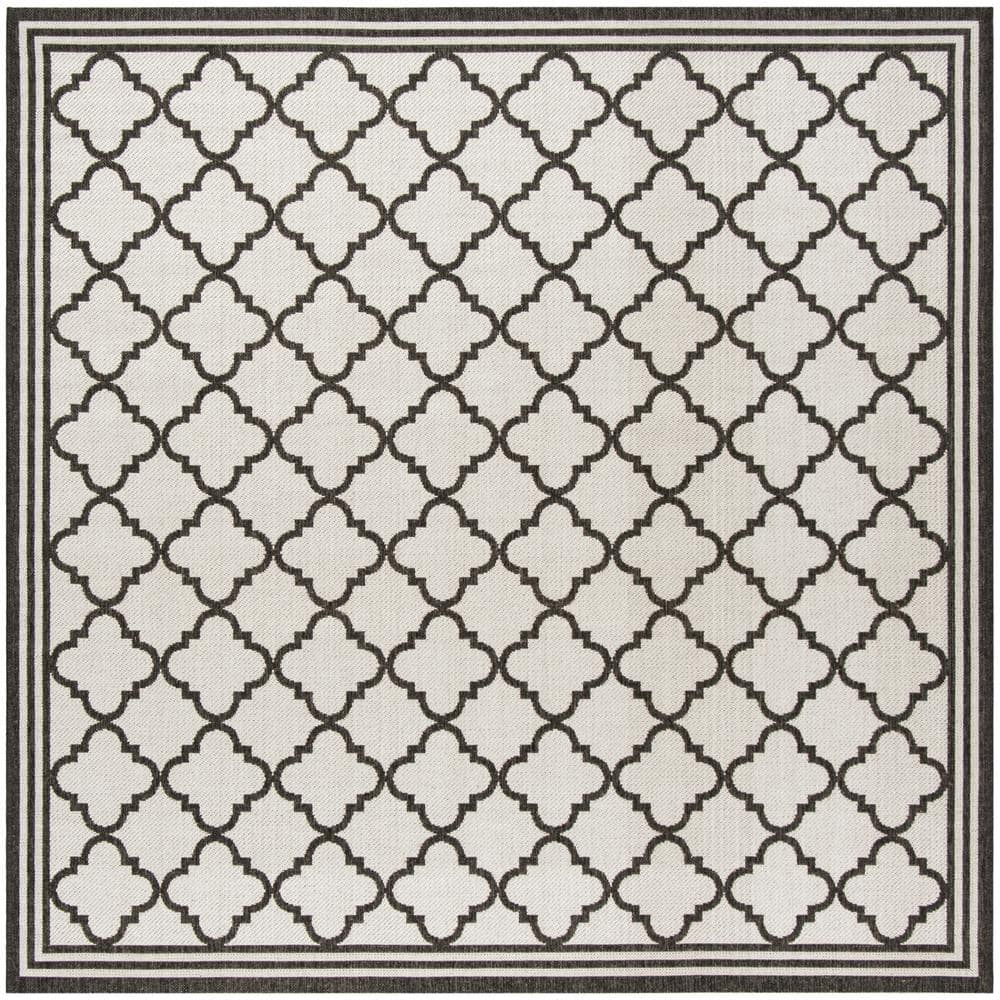 Light Grey and Charcoal Square Synthetic Indoor/Outdoor Rug