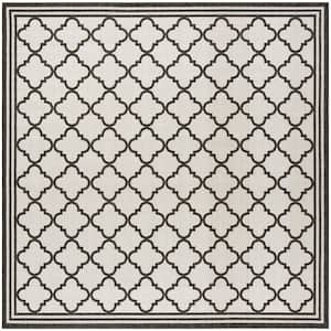 Beach House Light Gray/Charcoal 4 ft. x 4 ft. Border Trellis Indoor/Outdoor Patio  Square Area Rug