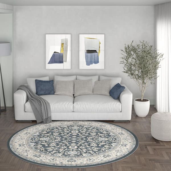 Madison Floral Gray 6 ft. Round Indoor Area Rug