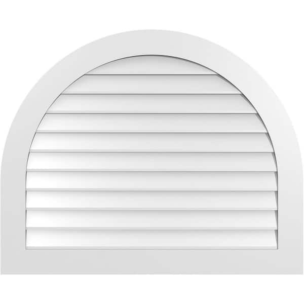 Ekena Millwork 42 in. x 34 in. Round Top Surface Mount PVC Gable Vent: Decorative with Standard Frame