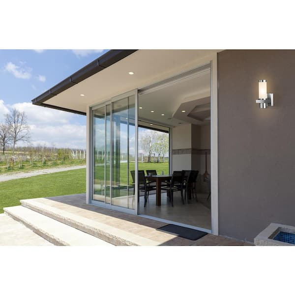 Konya 4.5 in. W x 8.5 in. H 1-Light Matte Nickel Outdoor Wall Lantern Sconce with Frosted Glass Cylinder Shade