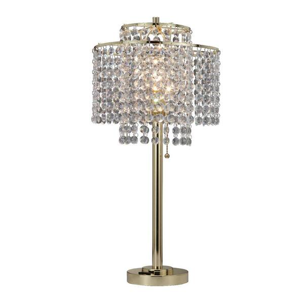 ORE International 26 in. 2-Tier Holly Glam Gold Table Lamp with Charging Station and USB Port