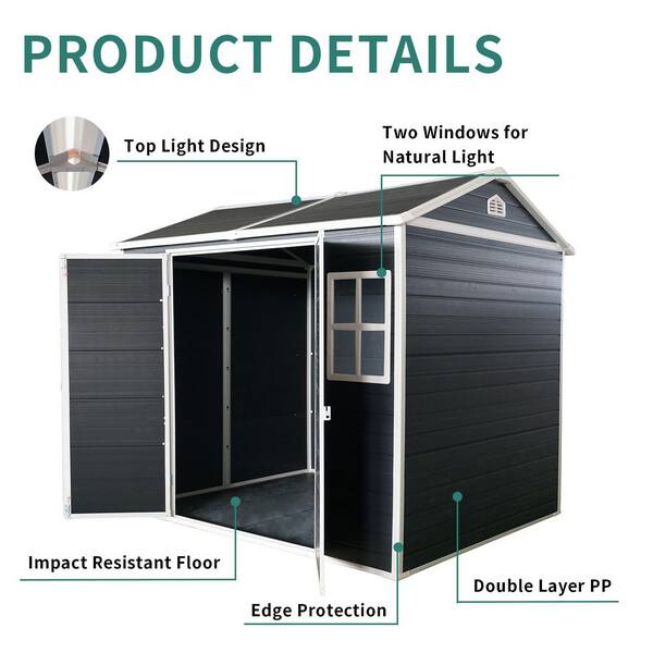 8 ft. W x 4 ft. D Outdoor Resin Shed with 2 Doors, 2 Windows