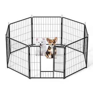 23.6 in. X 23.6 in.Foldable Metal Wireless Indoor Outdoor Pet Fence Playpen Kit with Stakes and 1 Gate (8-Pieces)
