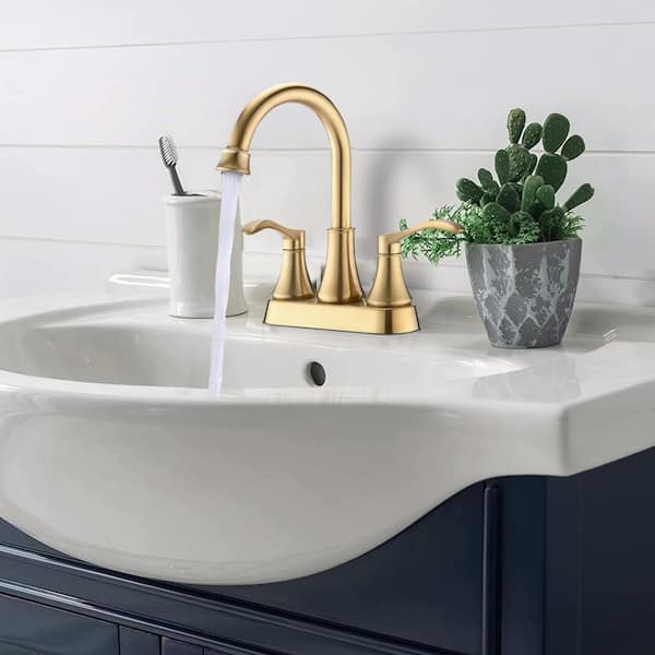 Unbranded 4 in. Centerset Double Handle Bathroom Faucet, 360° Swivel Spout, with Pop Up Drain in Brushed Gold
