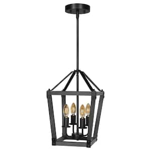 Dewenwils 4-Light Wooden Gray Chandelier for Dining Room, Kitchen Island, Hallway and Foyer with no bulbs included