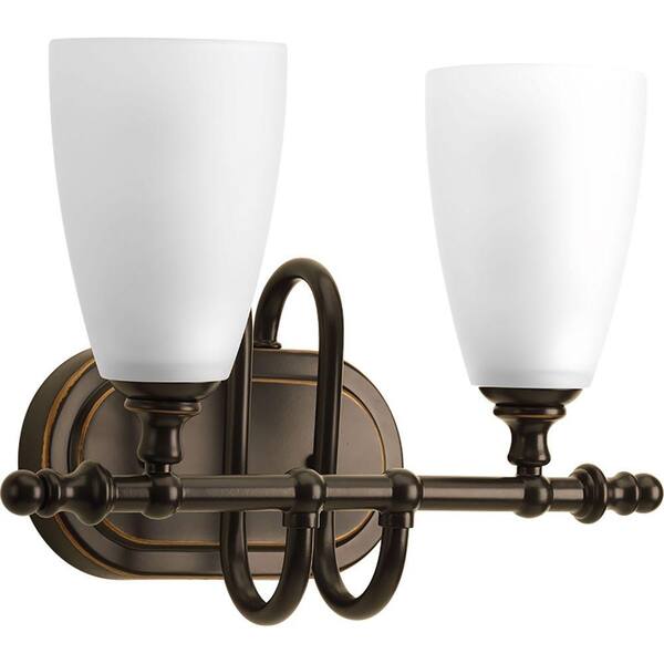 Progress Lighting Revive Collection 2-Light Antique Bronze Vanity Light with Etched Fluted Glass Shades