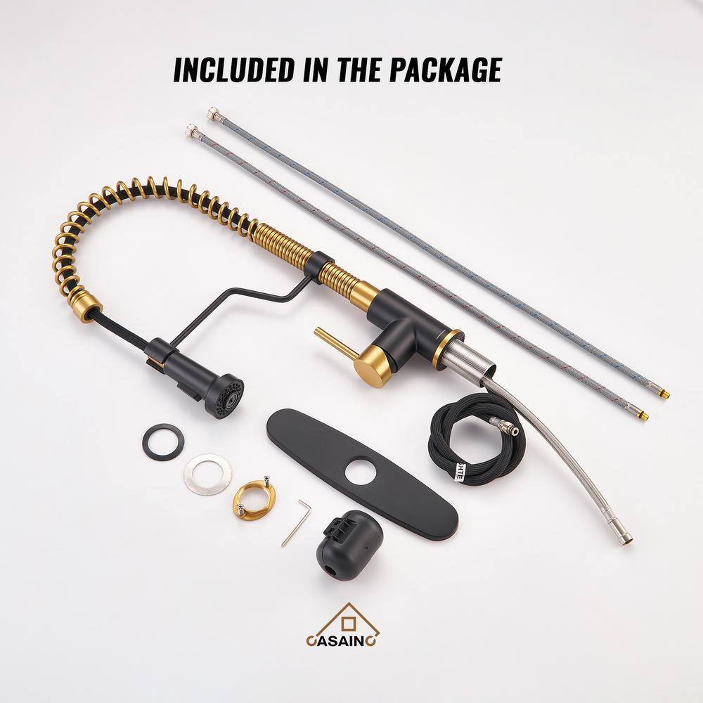 Matte Black and Brushed Gold Stainless Steel Pull-Down Kitchen Faucet