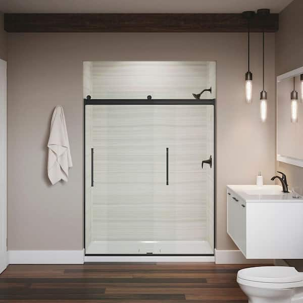 Elmbrook 55-60 in. W x 74 in. H Sliding Frameless Shower Door in Matte Black with Crystal Clear Glass