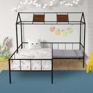 79 in. W Black Metal Frame Twin Platform Bed with Seating Area