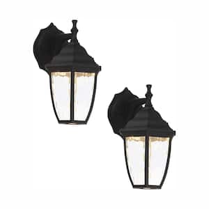10.75 in. Black LED Outdoor Wall Lamp with Clear Water Glass Shade (2-pack)