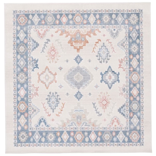 SAFAVIEH Blair Beige/Blue  7 ft. x 7 ft. Machine Washable Aztec Ornate Border Square Area Rug