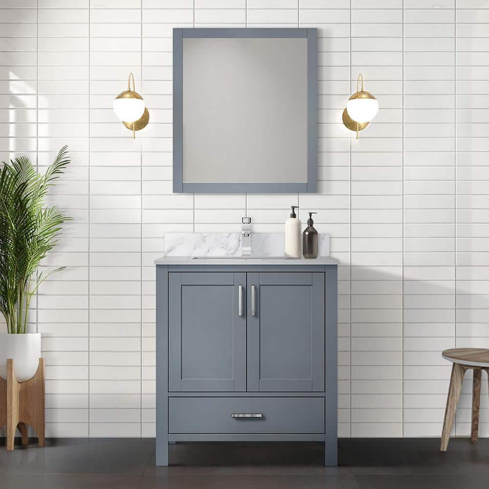 Jacques 30" Dark Grey Single Vanity with White Carrara Marble Top