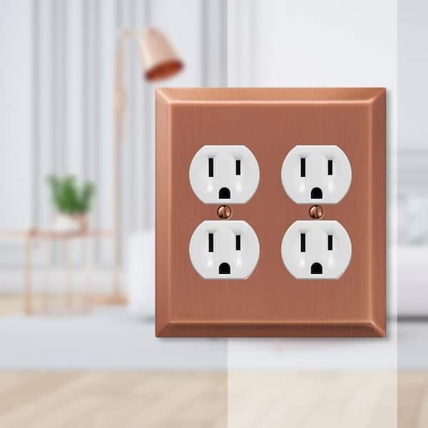 Metallic 2 Gang Duplex Outlet Steel Wall Plate - Antique Copper