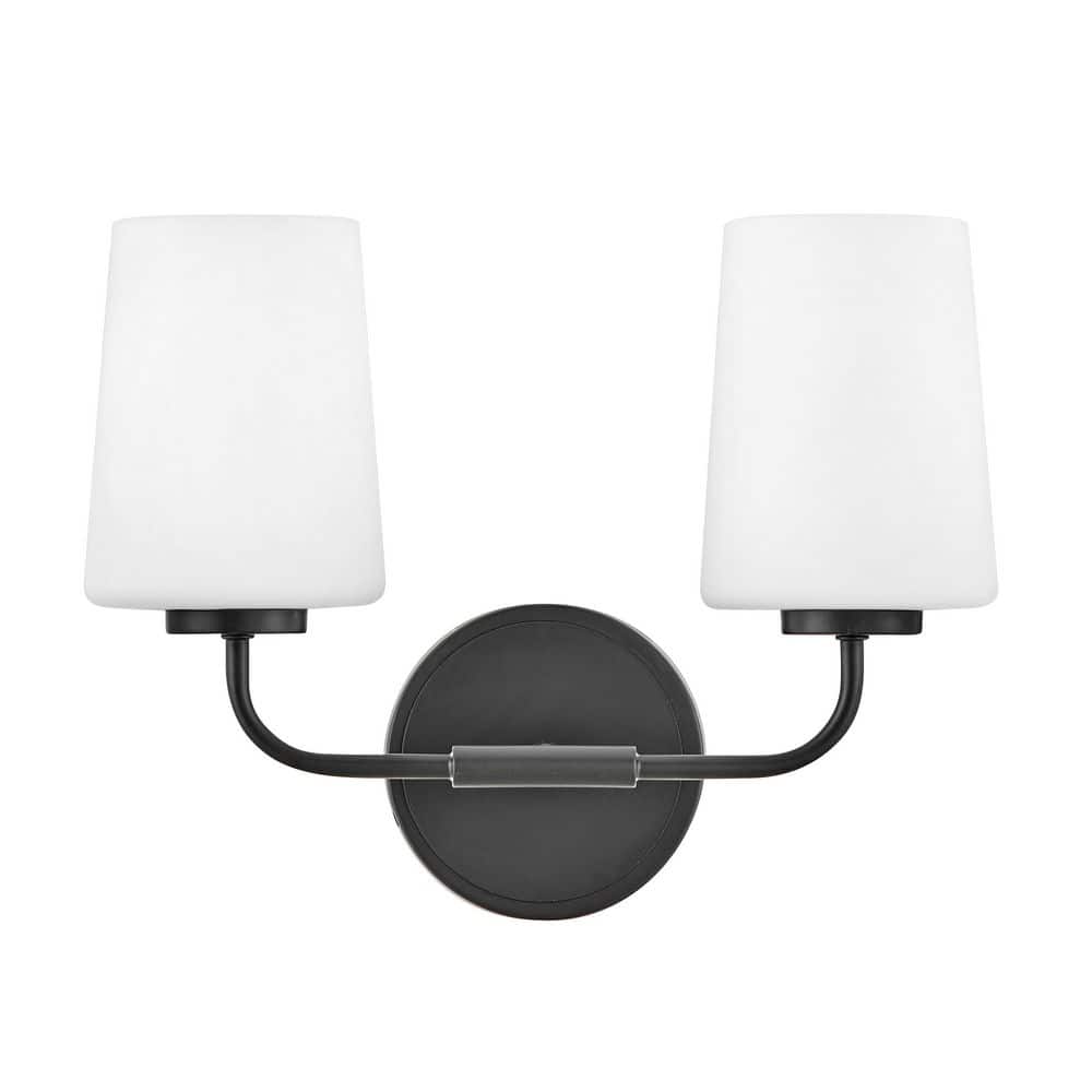 Lark Fitz 2-Light Black Dimmable Vanity Light with Etched Opal Shade