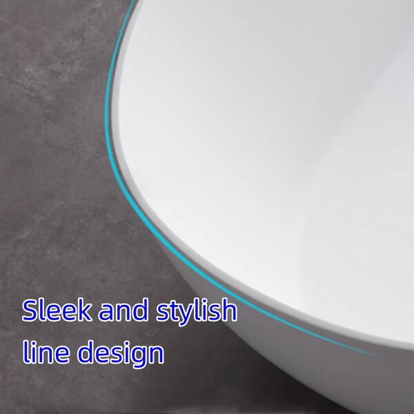 70.86 in. Stone Resin Flatbottom Solid Surface Freestanding Not Whirlpool Soaking Bathtub in White with Drain