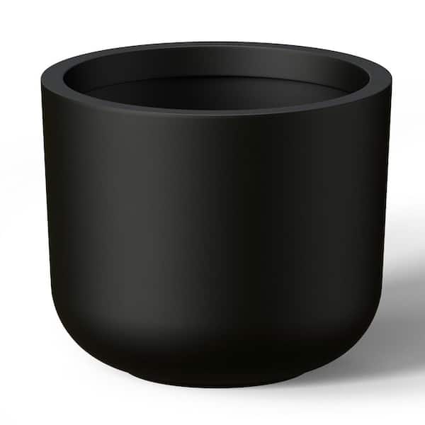 11.5 in. Small Charcoal Black Concrete Round Planter / Pot with Drainage Holes