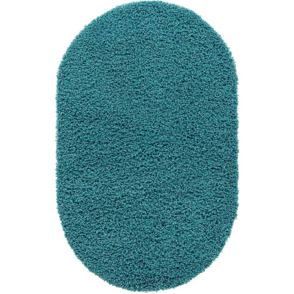 Unique Loom Solid Shag Deep Aqua Blue 3 ft. 3 in. x 5 ft. 3 in. Area rug
