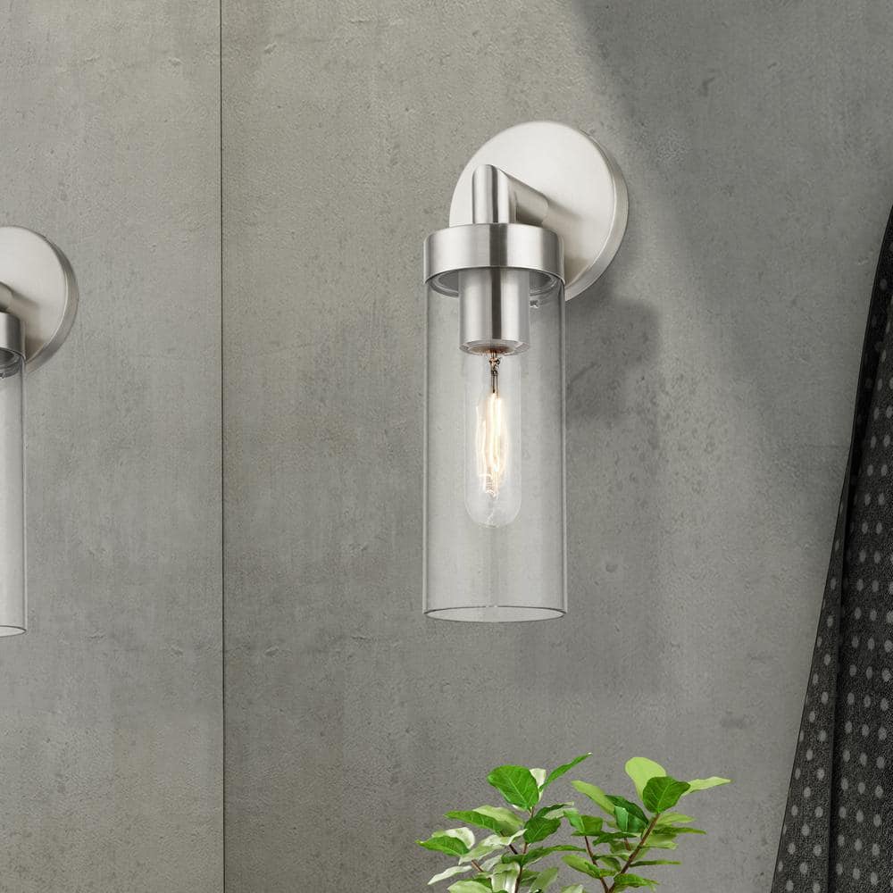Ludlow Brushed Nickel 1-Light ADA Compliant Sconce with Clear Glass Shade
