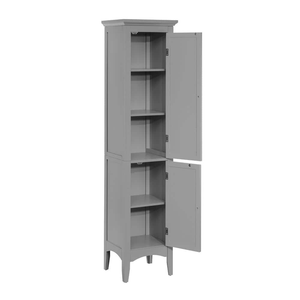 Gray Tall Wooden Cabinet with Adjustable Shelving