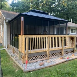 12ft. X14ft.Sunroom Hardtop Gazebo Solarium Galvanized Steel Double Roof Aluminum Screen House Patio Deck Backyard Brown