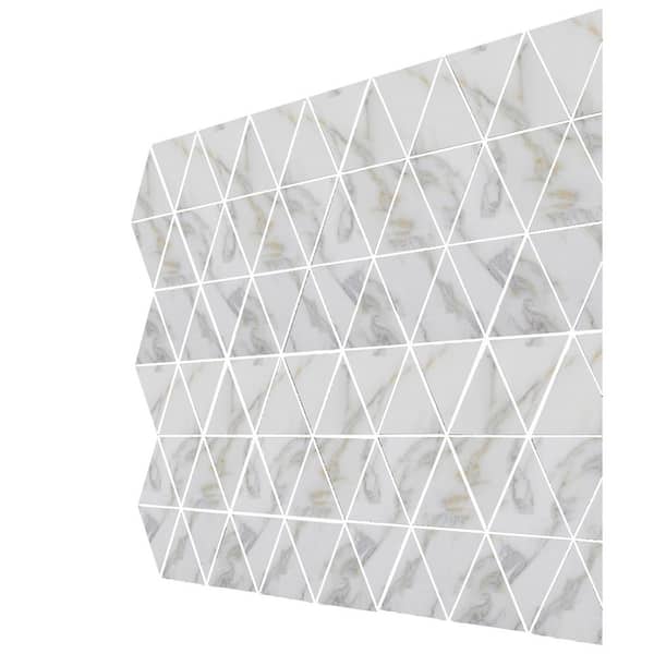 Nature White Triangle Mosaic 12 in. x 12 in. Marble Look Glass Wall Backsplash Tile (1 sq.ft/Each)