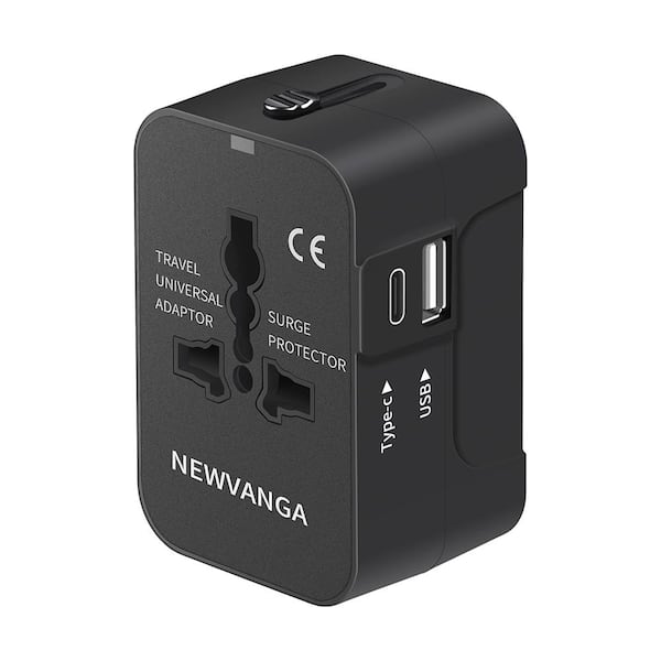 Lukyamzn 1-Outlet Surge Protector Universal Travel Plug Adapter with 1 USB-C Port and 1 USB-A Port for Phones and Laptops, Black