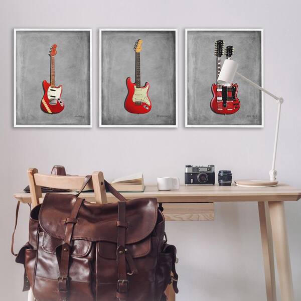 Red Guitars Collection by Mark Rogan 3 Piece White Framed Music Giclee Art Print 30 in. x 24 in.