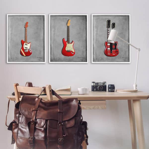 Red Guitars Collection by Mark Rogan 3 Piece White Framed Music Giclee Art Print 30 in. x 24 in.