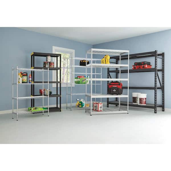 5-Tier Easy Assembly Multi-purpose Plastic Garage Storage Shelving Unit in Black (36 in. W x 74 in. H x 18 in. D)