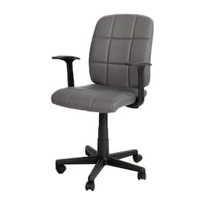 Gray Quilted Vinyl Swivel Task Office Chair with Arms