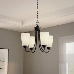 Malone 3-Light Matte Black Chandelier with Frosted Glass Shades For Dining Rooms