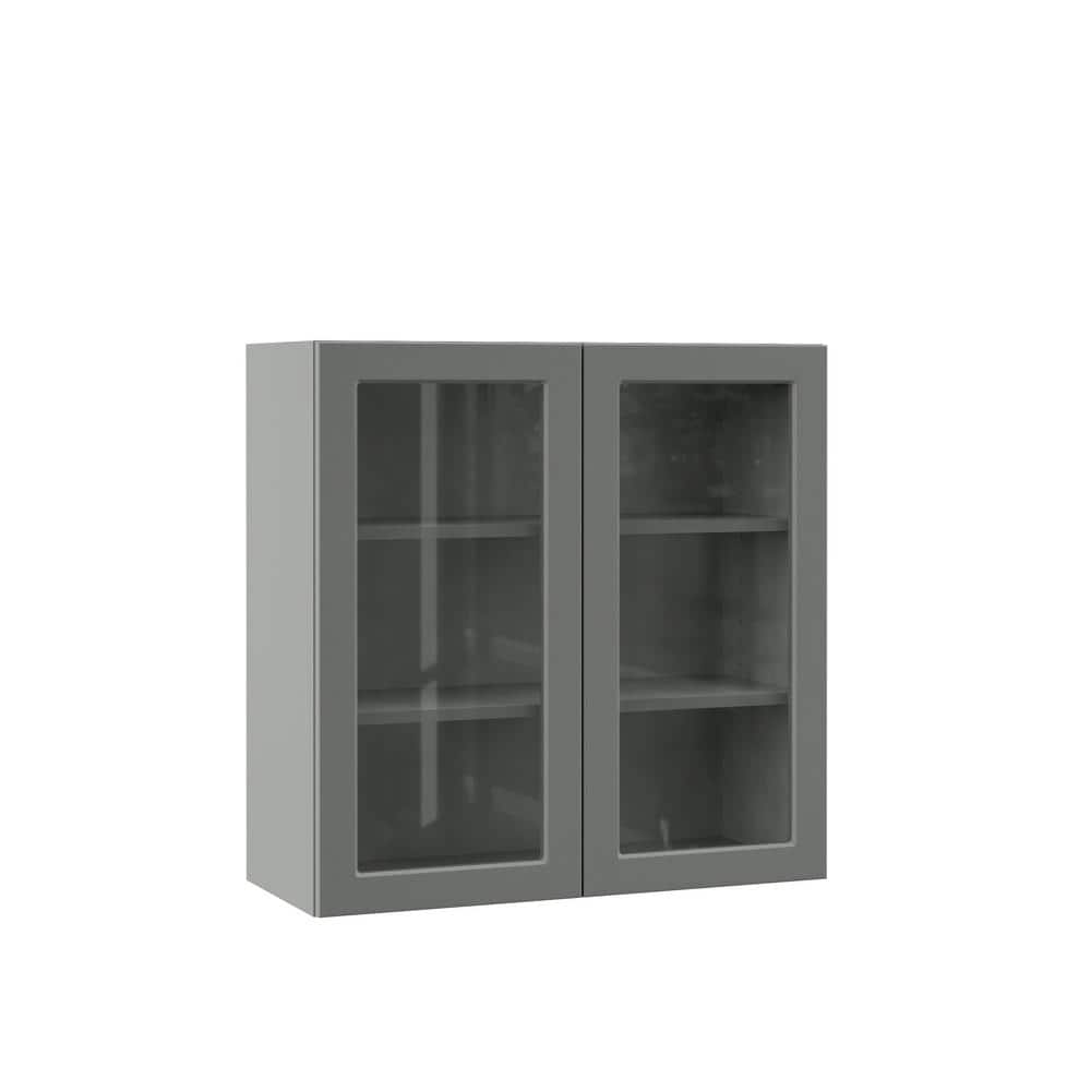 Designer Series Melvern 30 in. W x 12 in. D x 30 in. H Assembled Shaker Glass Door Wall Kitchen Cabinet in Storm Gray price history on PriceWatchPro