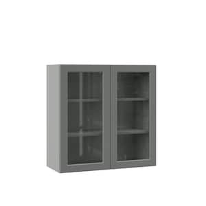 Designer Series Melvern Storm Gray Shaker Assembled Wall Kitchen Cabinet with Glass Doors (30 in. x 30 in. x 12 in.)
