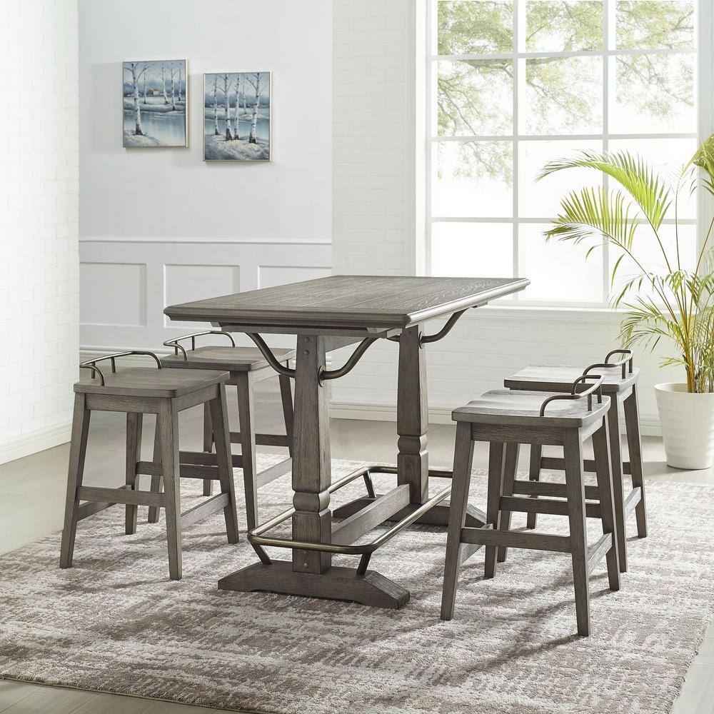 Rustic Gray Smokey Oak 27" Backless Saddle Counter Stool