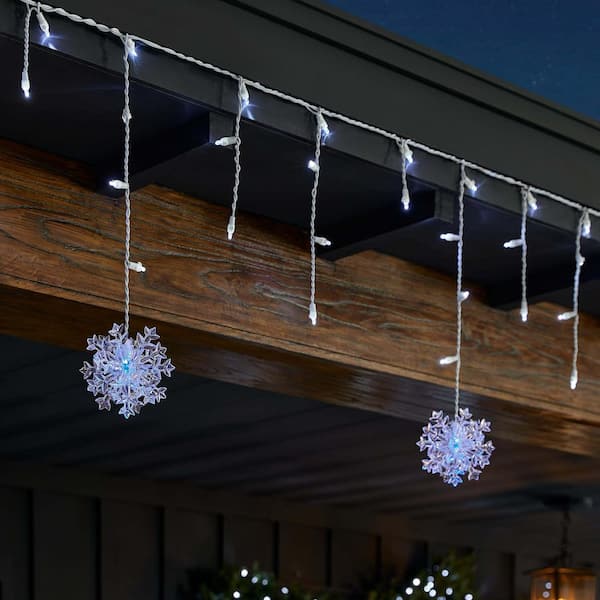 70 Count Cool White Dome LED Icicle Lights with 5 3D Snowflakes