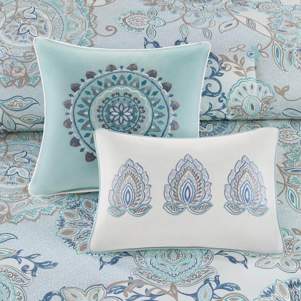 California King Blue Cotton Reversible Comforter Set