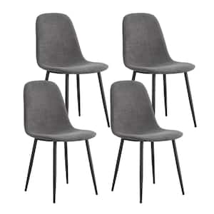Modern Upholstered Dining Chairs Set of 4 with Soft Suede Fabric Cover Cushion Seat and Black Metal Legs in Dark Gray